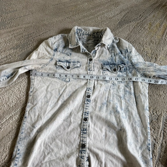 Bullhead Black Denim chambray shirts Guess button front snap cotton small - Picture 9 of 11